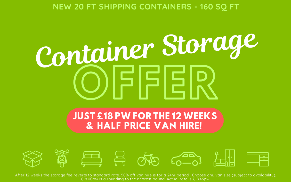Advert giving details of offer for 20ft storage containers